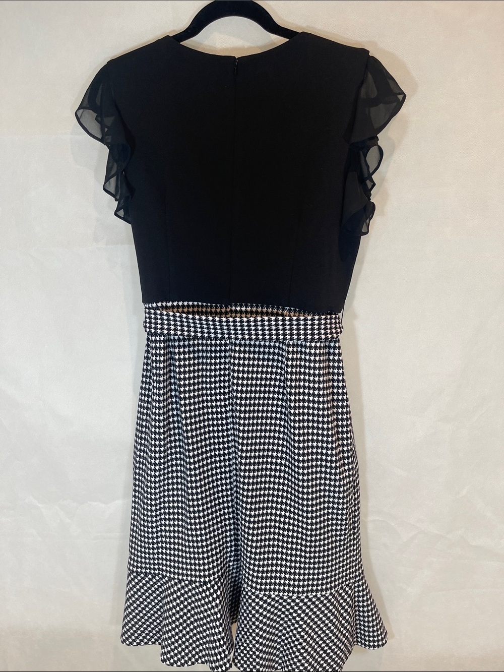 SHELBY & PALMER = Black Top with Black-and-White Houndstooth Midi Dress , Size12 - Picture 10 of 16